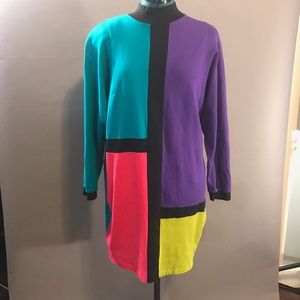 Women 80s Vintage Color Block Dress/Costume Medium